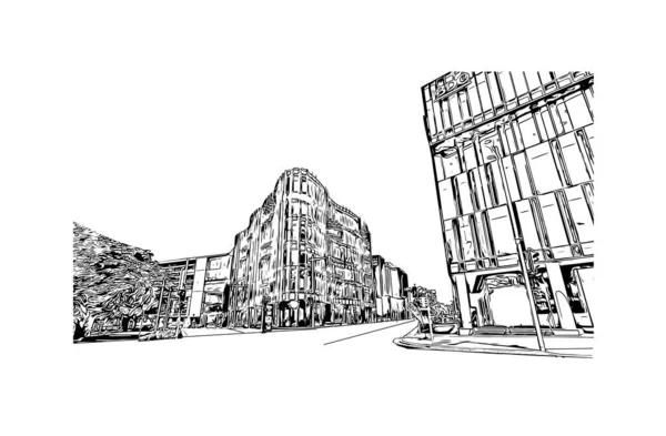 Print Building View Landmark Christchurch City New Zealand Hand Drawn — ストックベクタ