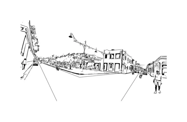 Vytisknout Pohled Budovu Orientačním Bodem Cienfuegos Město Kubě Ručně Kreslená — Stockový vektor