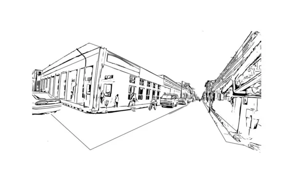 Print Building View Landmark Cienfuegos Staden Kuba Handritad Skiss Illustration — Stock vektor
