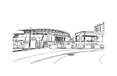 Print Building view with landmark of Cincinnati, Ohio 'da bir şehirdir. Vektörde elle çizilmiş çizim çizimi.