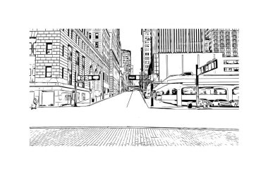 Print Building view with landmark of Cincinnati, Ohio 'da bir şehirdir. Vektörde elle çizilmiş çizim çizimi.