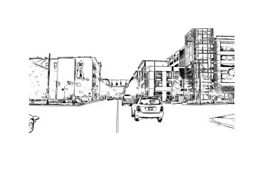Print Building view with landmark of Cincinnati, Ohio 'da bir şehirdir. Vektörde elle çizilmiş çizim çizimi.