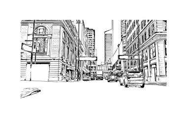 Print Building view with landmark of Cincinnati, Ohio 'da bir şehirdir. Vektörde elle çizilmiş çizim çizimi.