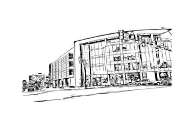 Print Building view with landmark of Fort Worth is a city in North Central Texas. Vektörde elle çizilmiş çizim çizimi.