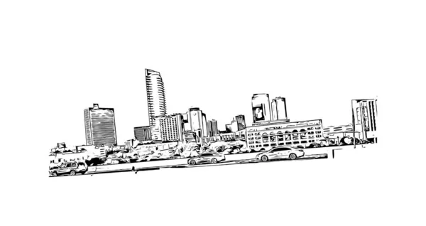 Print Vista Del Edificio Con Punto Referencia Fort Worth Una — Vector de stock