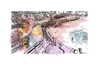 Fuengirola, İspanya 'da yer alan bir şehirdir. Vektörde elle çizilmiş resim ile suluboya sıçraması.