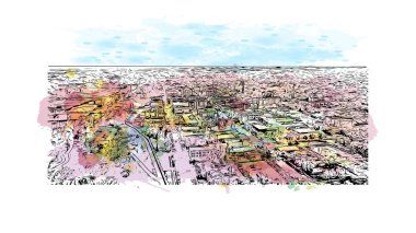 Print Building view with landmark of Grand Forks, Kuzey Dakota 'da bir şehirdir. Vektörde elle çizilmiş çizim çizimi.