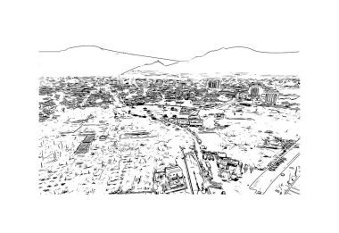Fujairah, Birleşik Arap Emirlikleri 'nde yer alan bir şehirdir. Vektörde elle çizilmiş çizim çizimi.