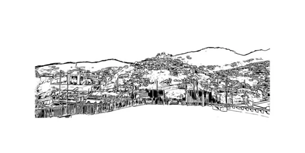 Print Building View Landmark Funchal Portekiz Başkentidir Vektörde Elle Çizilmiş — Stok Vektör