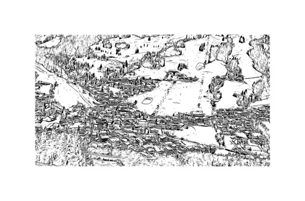 Print Vue Sur Bâtiment Avec Point Repère Hinterglemm Est Municipalité — Image vectorielle