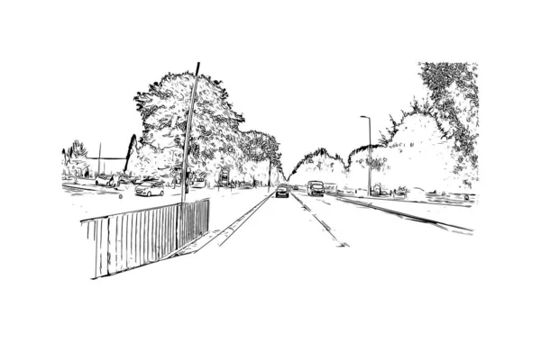 赫里福德郡的标志性建筑是英格兰中西部的一个县 矢量手绘草图 — 图库矢量图片