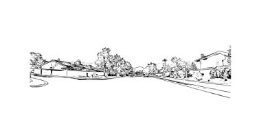 Henderson 'ın dönüm noktası olan Print Building View Nevada' da yer almaktadır. Vektörde elle çizilmiş çizim çizimi.