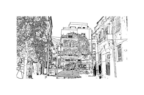 Imprimir Vista Del Edificio Con Hito Heraklion Ciudad Grecia Dibujo — Archivo Imágenes Vectoriales