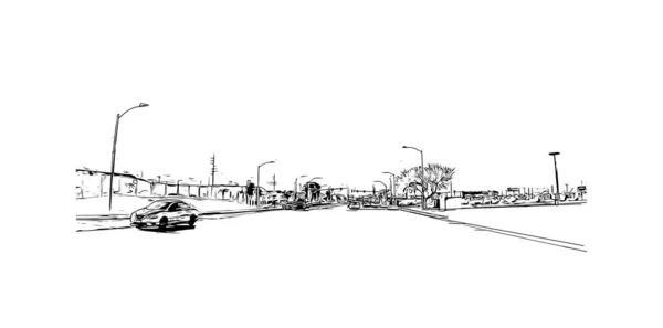Print Building View Landmark Henderson Staden Nevada Handritad Skiss Illustration — Stock vektor