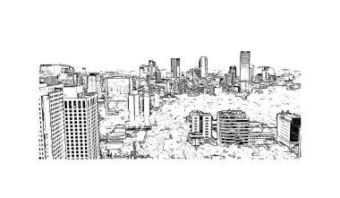 Vietnam 'daki Ho Chi Minh şehrinin simgesi olan matbaa manzarası. Vektörde elle çizilmiş çizim çizimi.