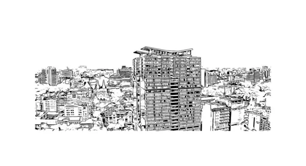 Imprimir Vista Del Edificio Con Hito Ciudad Chi Minh Vietnam — Vector de stock