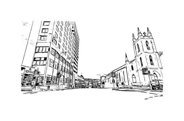 Imprimir Vista Del Edificio Con Hito Hobart Ciudad Australia Dibujo — Vector de stock