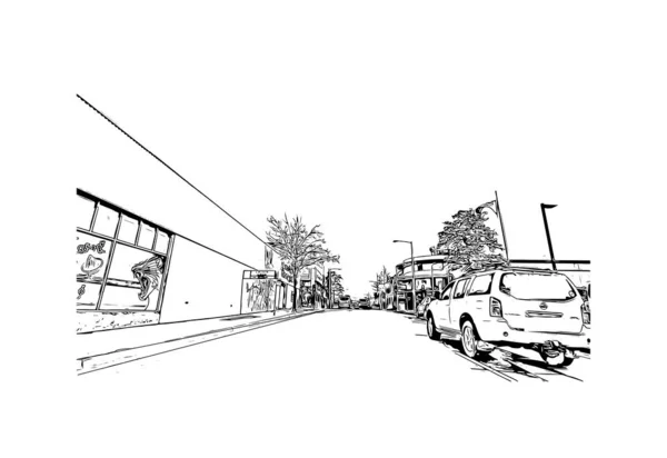 Print Building Vista Com Marco Hobart Cidade Austrália Desenho Desenhado — Vetor de Stock