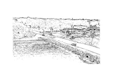 Print Building view with landmark of Hervey Bay is the city in Australia. Vektörde elle çizilmiş çizim çizimi.