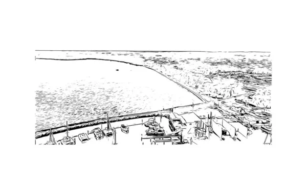 Imprimir Vista Del Edificio Con Punto Referencia Hervey Bay Ciudad — Archivo Imágenes Vectoriales