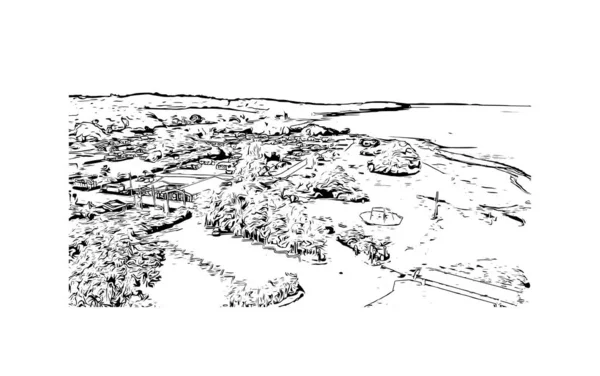 印刷ホースネスのランドマークとビルの景色はデンマークの都市です 手描きのスケッチ図ベクトル — ストックベクタ