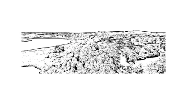 Прінт Білдінг Орієнтиром Хорсенса Місто Данії Намальована Вручну Ілюстрація Векторі — стоковий вектор