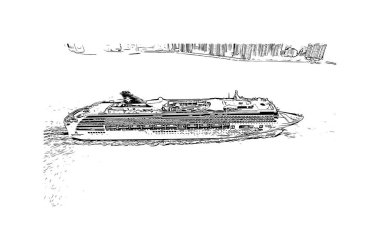 Print Building view with landmark of Hong Kong is the Chinese special government area. Vektörde elle çizilmiş çizim çizimi.