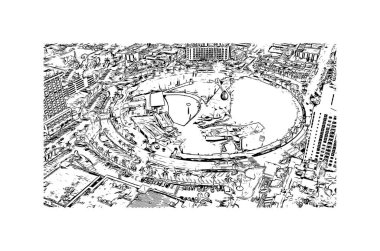 Print Building view with landmark of Hollywood is a city in Florida. Vektörde elle çizilmiş çizim çizimi.