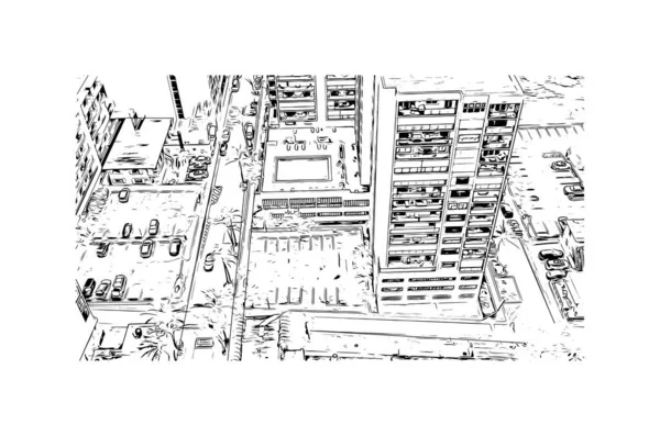 Print Building Vista Com Marco Hollywood Uma Cidade Flórida Desenho — Vetor de Stock