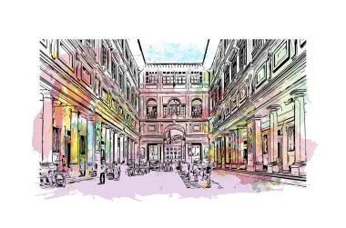 Floransa 'nın simgesi olan Print Building Manzarası İtalya' daki bir şehirdir. Vektörde elle çizilmiş resim ile suluboya sıçraması.