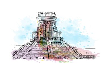 Floransa 'nın simgesi olan Print Building Manzarası İtalya' daki bir şehirdir. Vektörde elle çizilmiş resim ile suluboya sıçraması.