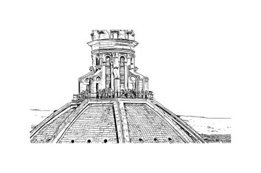 Floransa 'nın simgesi olan Print Building Manzarası İtalya' daki bir şehirdir. Vektörde elle çizilmiş çizim çizimi.