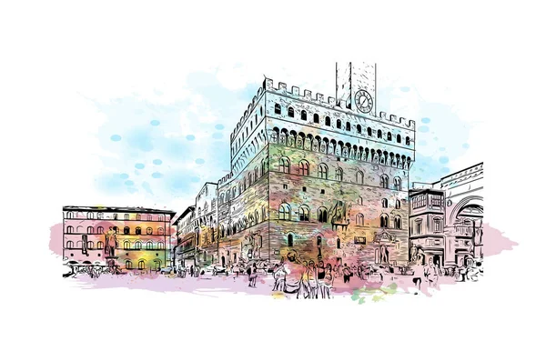 佛罗伦萨的标志性建筑是意大利的城市 矢量手绘示意图水彩画 — 图库矢量图片