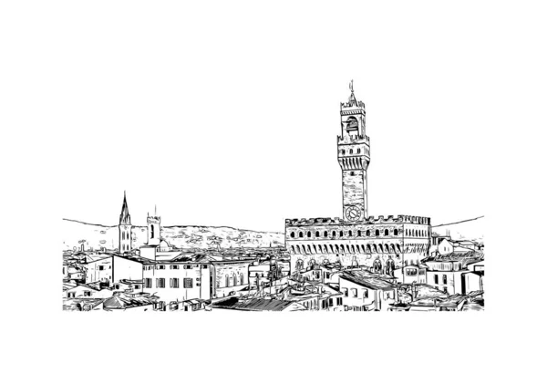 피렌체의 랜드마크가 전망은 이탈리아의 도시이다 벡터로 손으로 스케치 — 스톡 벡터