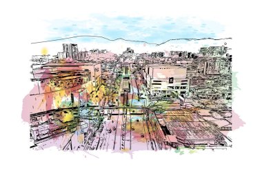 Floridablanca, Kolombiya 'da bir şehirdir. Vektörde elle çizilmiş resim ile suluboya sıçraması.