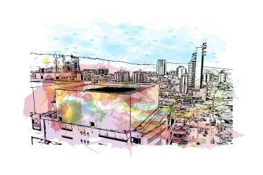 Floridablanca, Kolombiya 'da bir şehirdir. Vektörde elle çizilmiş resim ile suluboya sıçraması.