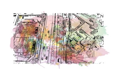 Floridablanca, Kolombiya 'da bir şehirdir. Vektörde elle çizilmiş resim ile suluboya sıçraması.