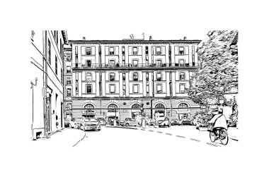 Print Building view with landmark of Forli is a city of Italy. Vektörde elle çizilmiş çizim çizimi.