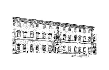 Print Building view with landmark of Forli is a city of Italy. Vektörde elle çizilmiş çizim çizimi.