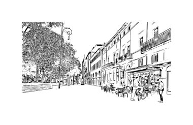 Print Building view with landmark of Forli is a city of Italy. Vektörde elle çizilmiş çizim çizimi.