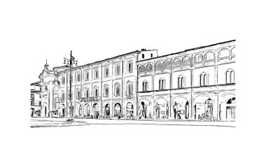 Print Building view with landmark of Forli is a city of Italy. Vektörde elle çizilmiş çizim çizimi.