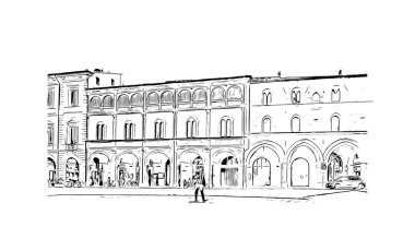 Print Building view with landmark of Forli is a city of Italy. Vektörde elle çizilmiş çizim çizimi.