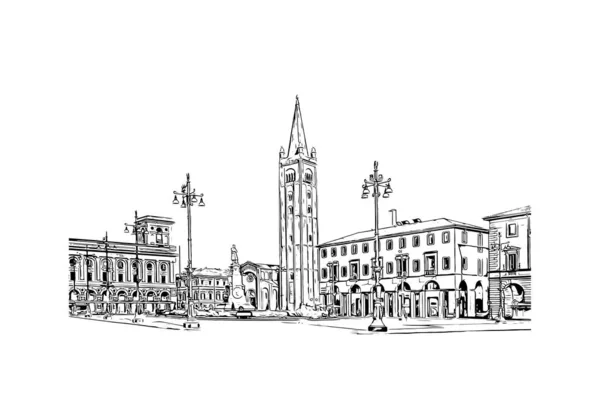 Vytisknout Pohled Budovu Orientačním Bodem Forli Město Itálii Ručně Kreslená — Stockový vektor