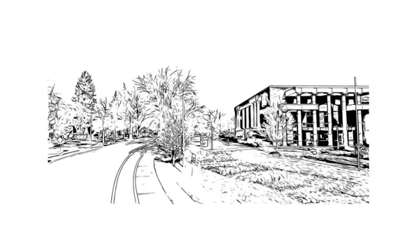 Print Vista Edificio Con Punto Riferimento Fort Collins Una Città — Vettoriale Stock