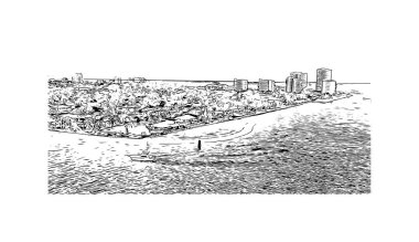 Fort Lauderdale manzaralı bir bina Florida 'da bir şehirdir. Vektörde elle çizilmiş çizim çizimi.