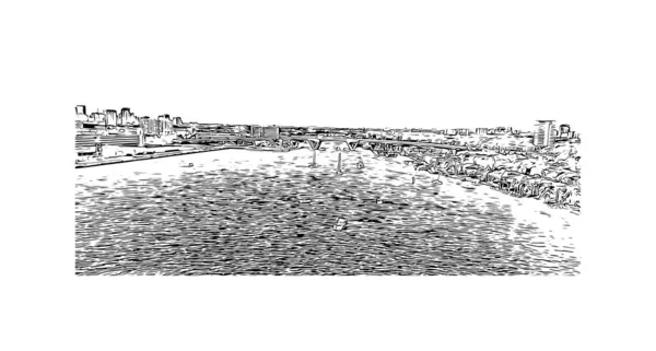 Výhled Budovu Orientačním Bodem Fort Lauderdale Město Floridě Ručně Kreslená — Stockový vektor