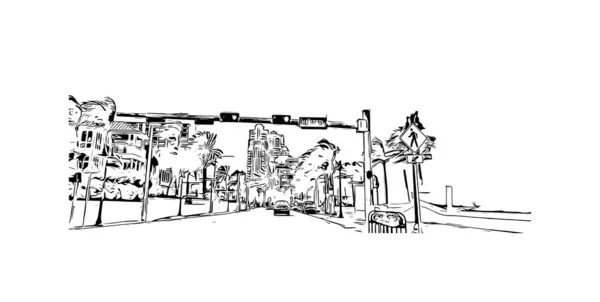 Вид Город Форт Лодердейл Город Флориде Ручной Рисунок Векторе — стоковый вектор
