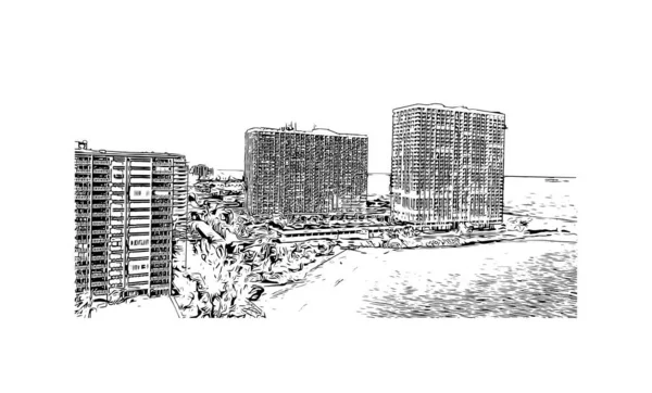 Print Building Vista Com Marco Fort Lauderdale Uma Cidade Flórida — Vetor de Stock