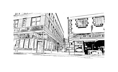 Fort Myers 'ın simgesi olan Print Building View Florida' da bulunmaktadır. Vektörde elle çizilmiş çizim çizimi.