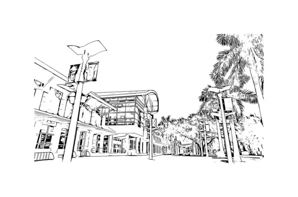 Imprimir Vista Del Edificio Con Punto Referencia Fort Myers Ciudad — Archivo Imágenes Vectoriales